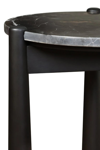 Marlstone Black and White Marble Top Side Table with Mango Wood Legs