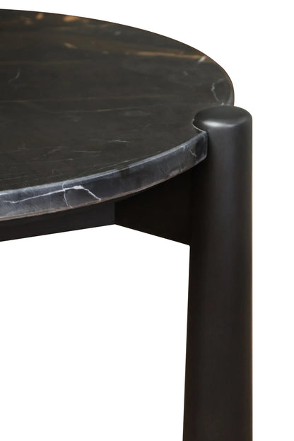 Marlstone Black and White Marble Top Side Table with Mango Wood Legs