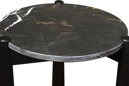 Marlstone Black and White Marble Top Side Table with Mango Wood Legs