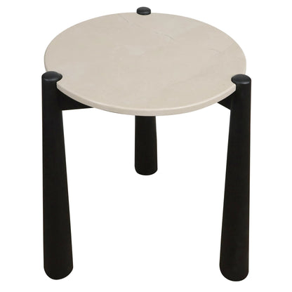 Marlstone Cream Marble Top and Mango Wood Side Table