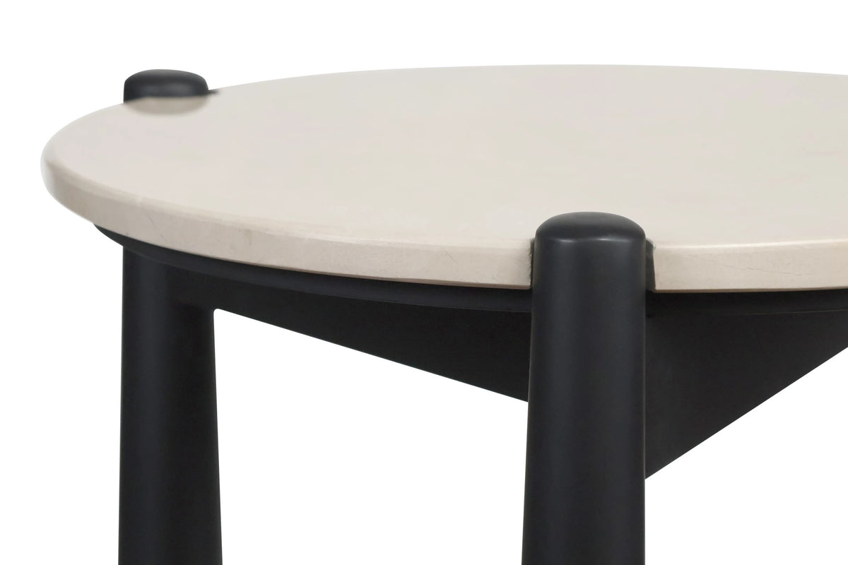 Marlstone Cream Marble Top and Mango Wood Side Table