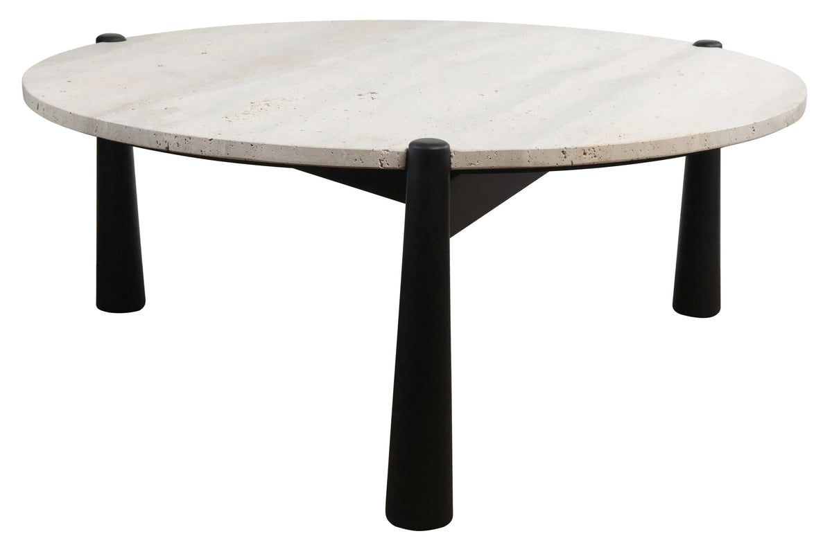 Marlstone Travertine Top and Black Finish Mango Wood Coffee Table