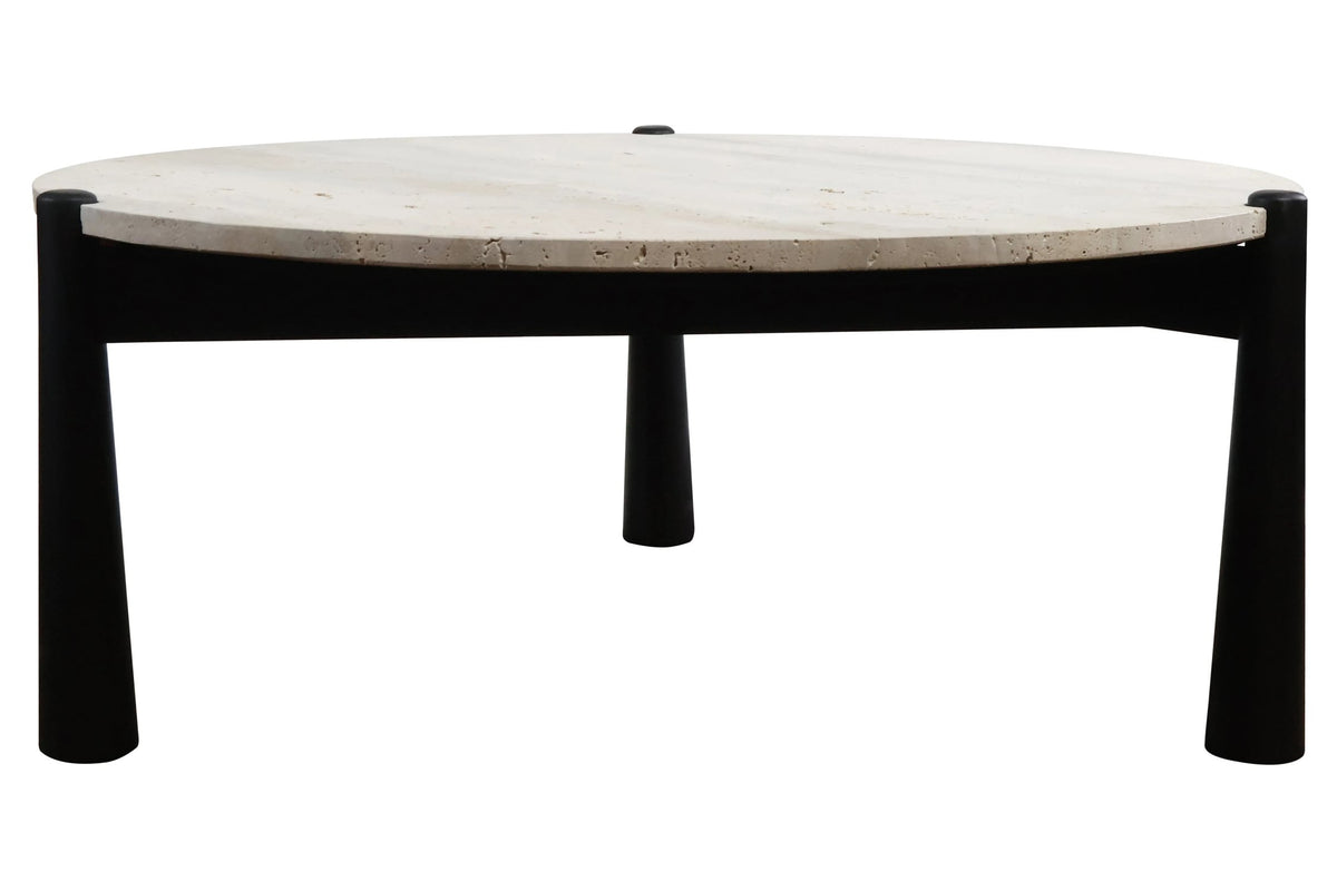 Marlstone Travertine Top and Black Finish Mango Wood Coffee Table