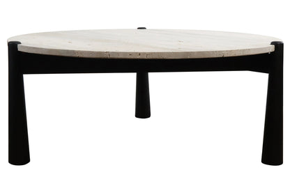 Marlstone Travertine Top and Black Finish Mango Wood Coffee Table