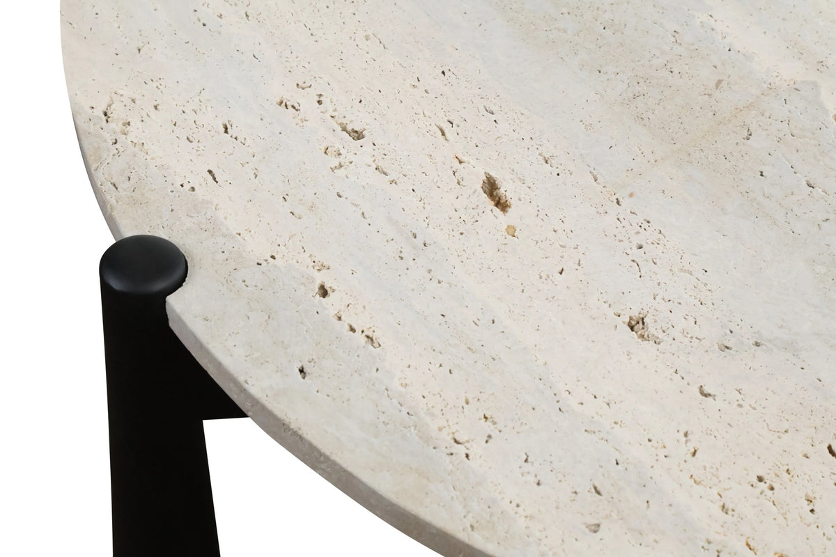 Marlstone Travertine Top and Black Finish Mango Wood Coffee Table