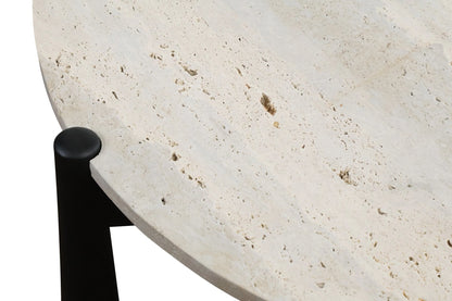 Marlstone Travertine Top and Black Finish Mango Wood Coffee Table