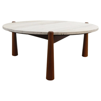 Marlstone Travertine Top and Brown Finish Mango Wood Coffee Table