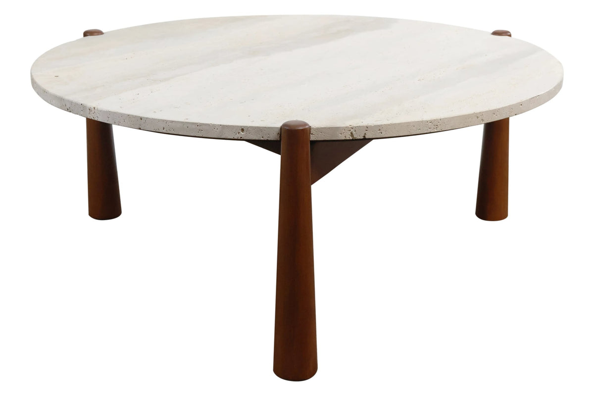 Marlstone Travertine Top and Brown Finish Mango Wood Coffee Table