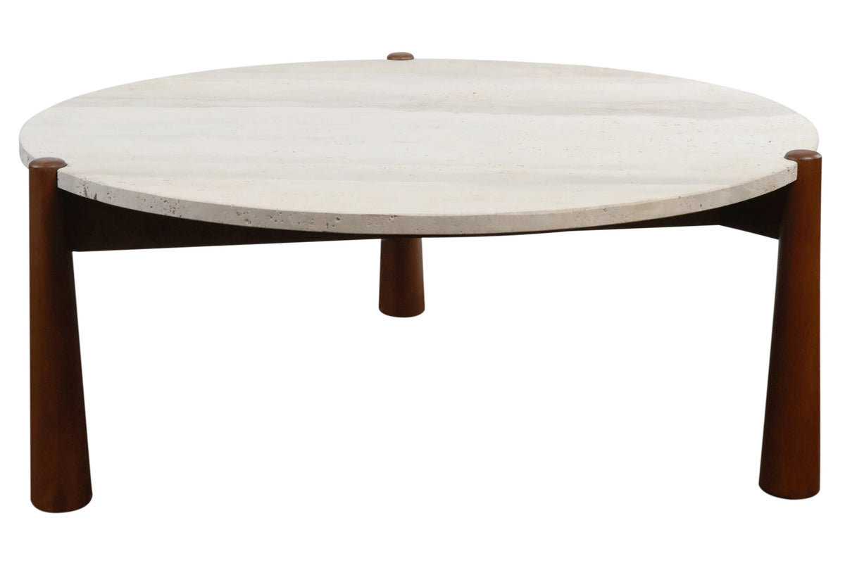 Marlstone Travertine Top and Brown Finish Mango Wood Coffee Table