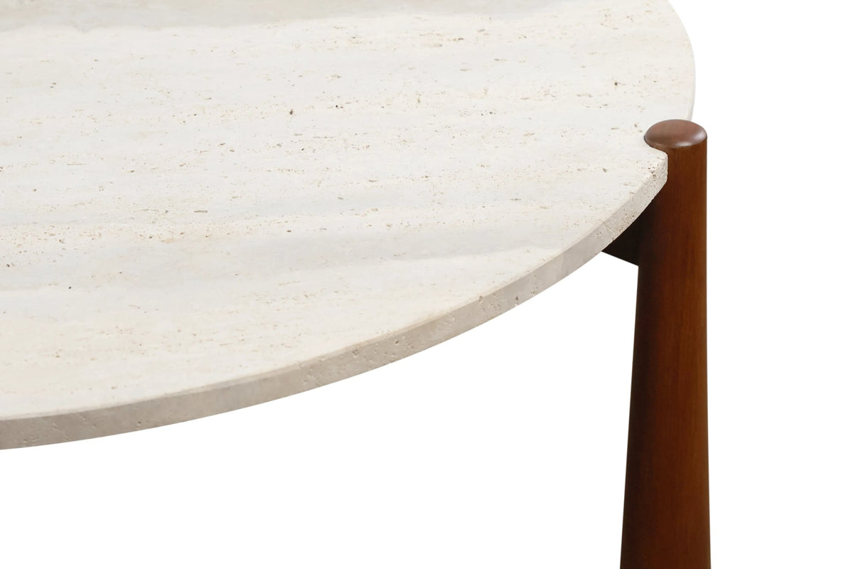 Marlstone Travertine Top and Brown Finish Mango Wood Coffee Table