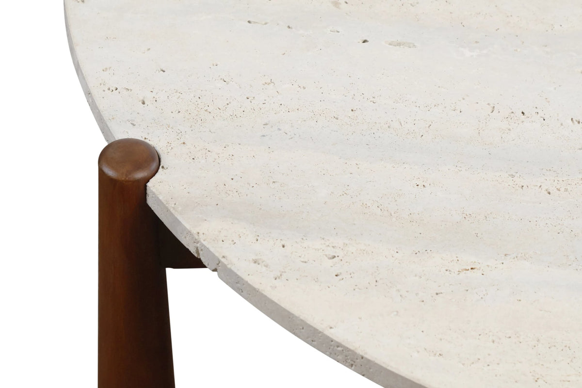 Marlstone Travertine Top and Brown Finish Mango Wood Coffee Table
