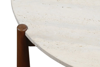 Marlstone Travertine Top and Brown Finish Mango Wood Coffee Table