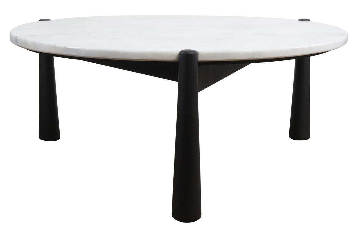 Marlstone White Marble Top and Black Finish Mango Wood Coffee Table