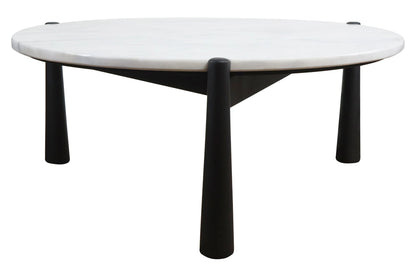 Marlstone White Marble Top and Black Finish Mango Wood Coffee Table