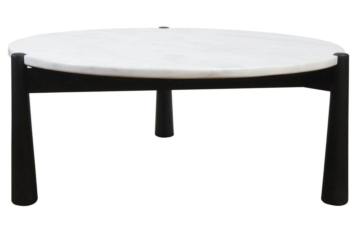 Marlstone White Marble Top and Black Finish Mango Wood Coffee Table