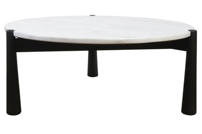 Marlstone White Marble Top and Black Finish Mango Wood Coffee Table