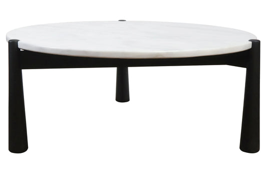 Marlstone White Marble Top and Black Finish Mango Wood Coffee Table