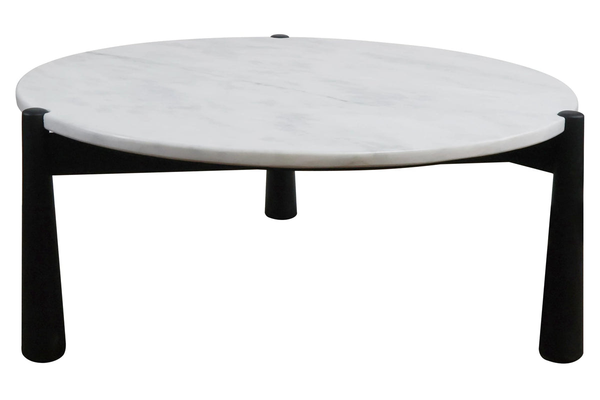 Marlstone White Marble Top and Black Finish Mango Wood Coffee Table