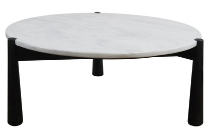 Marlstone White Marble Top and Black Finish Mango Wood Coffee Table