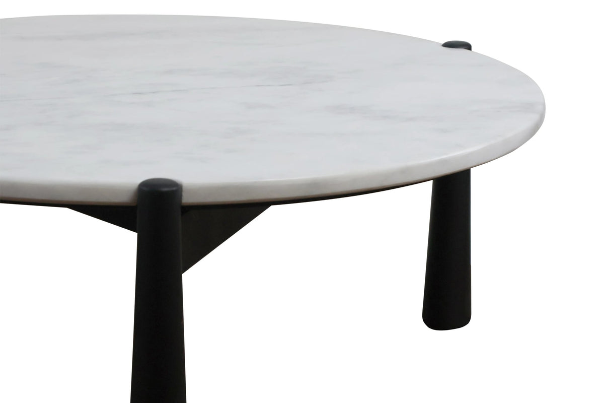 Marlstone White Marble Top and Black Finish Mango Wood Coffee Table