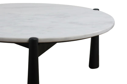 Marlstone White Marble Top and Black Finish Mango Wood Coffee Table