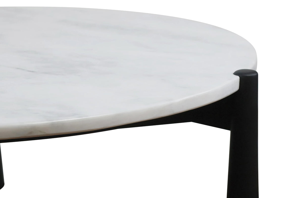 Marlstone White Marble Top and Black Finish Mango Wood Coffee Table