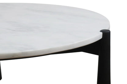 Marlstone White Marble Top and Black Finish Mango Wood Coffee Table