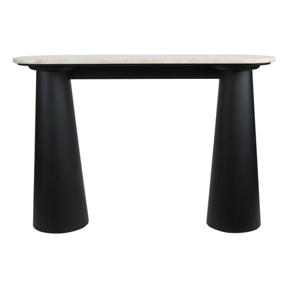 Stonehaven Travertine Top and Black Mango Wood Console Table