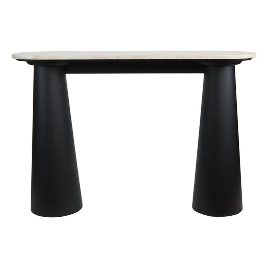 Stonehaven Travertine Top and Black Mango Wood Console Table