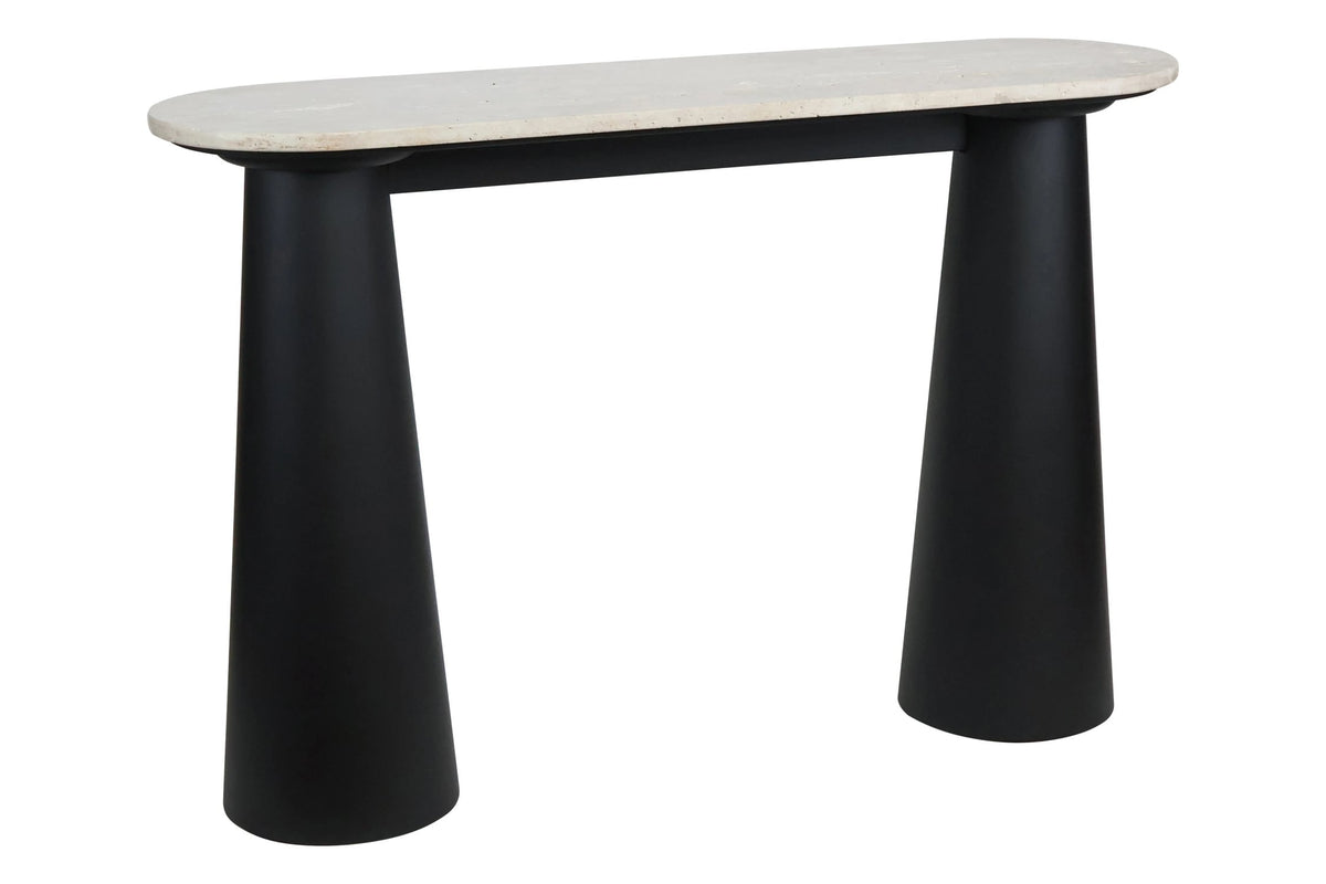 Stonehaven Travertine Top and Black Mango Wood Console Table