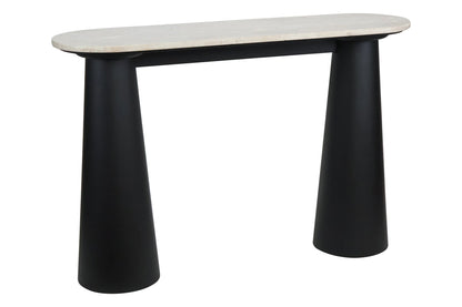Stonehaven Travertine Top and Black Mango Wood Console Table