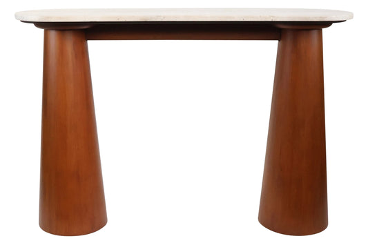 Stonehaven Travertine Top and Brown Mango Wood Console Table