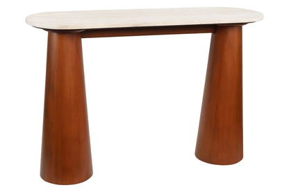Stonehaven Travertine Top and Brown Mango Wood Console Table