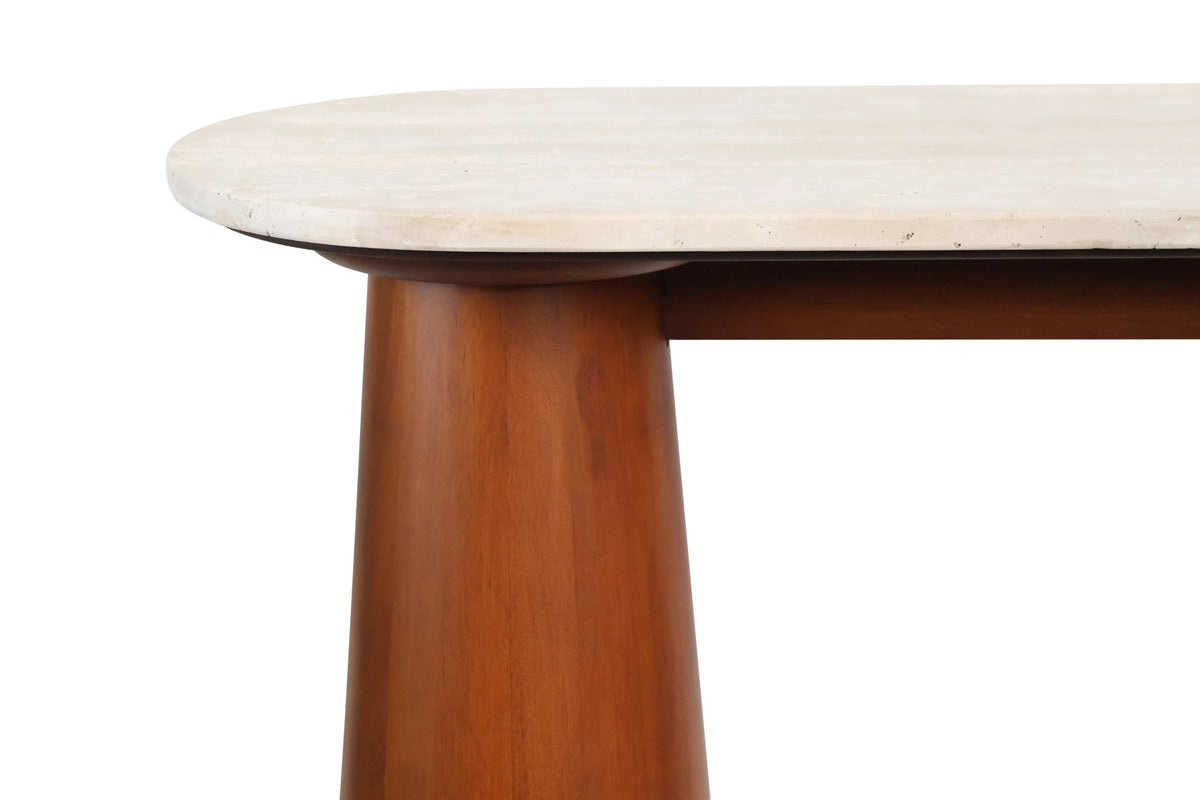 Stonehaven Travertine Top and Brown Mango Wood Console Table