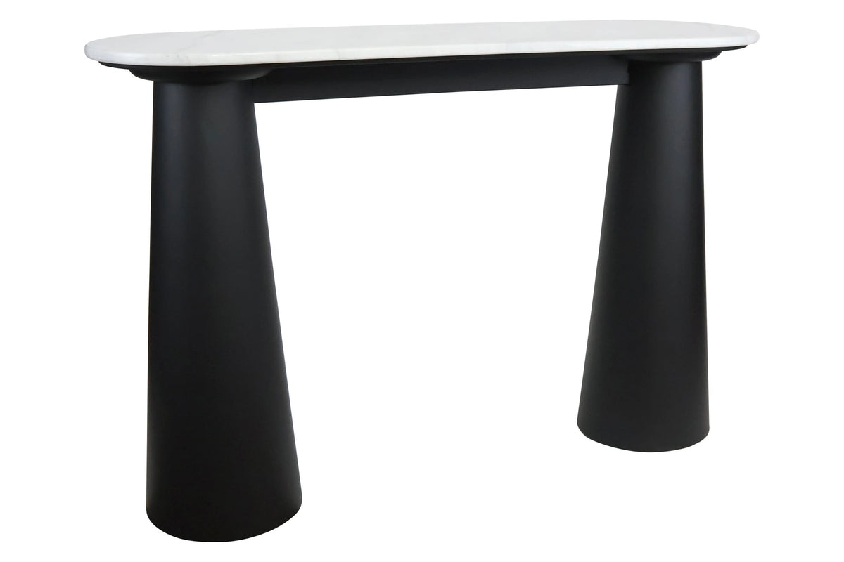 Stonehaven White Marble Top and Black Mango Wood Console Table