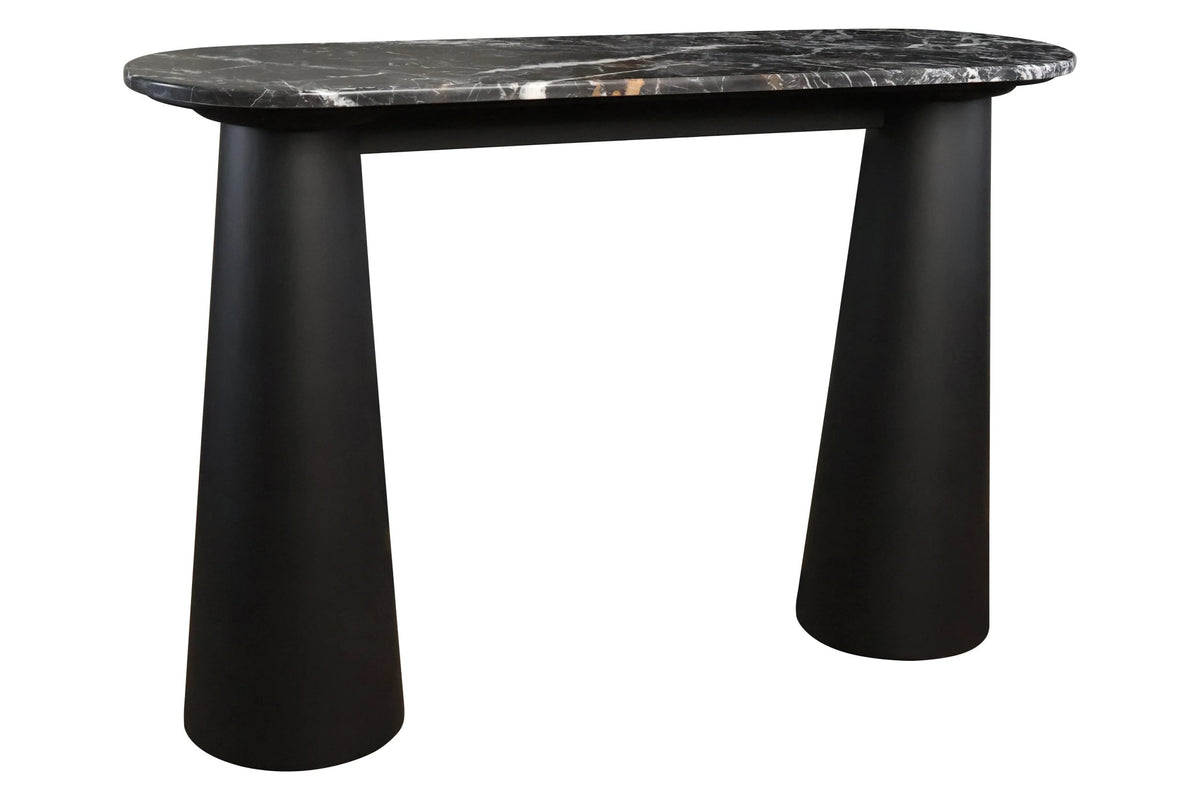 Stonehaven Black and White Marble Top Console Table with Mango Wood Legs