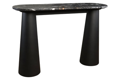 Stonehaven Black and White Marble Top Console Table with Mango Wood Legs