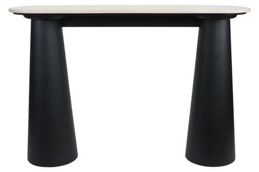 Stonehaven Cream Marble Top and Black Mango Wood Console Table