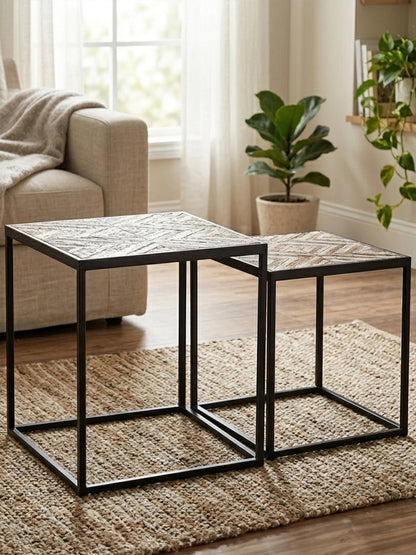 Gili Rustic Chevron Set Of 2 Side Tables