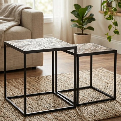 Gili Rustic Chevron Set Of 2 Side Tables