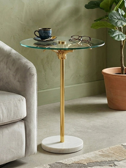 Ginkgo Glass Gold Leaf Design Round Side Table