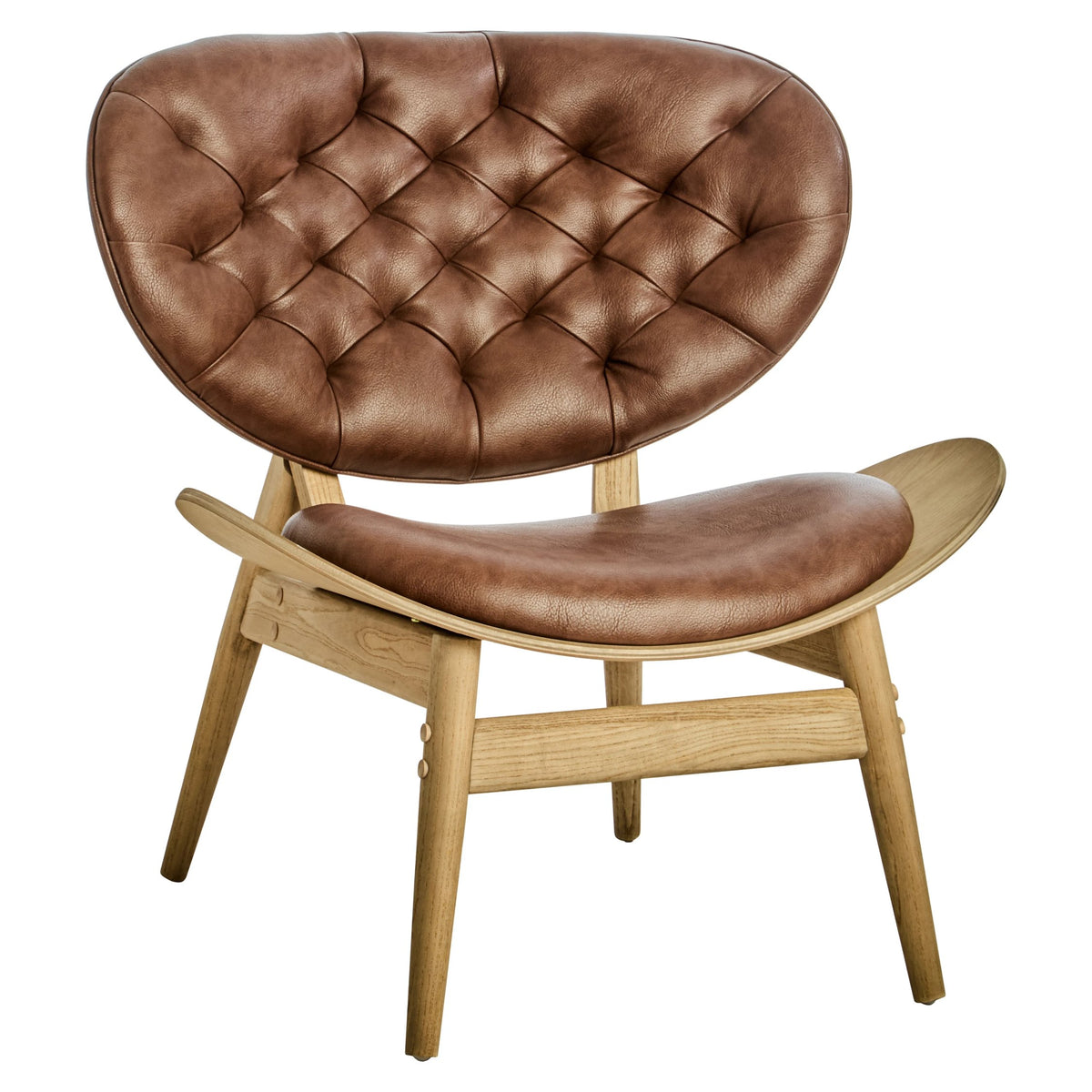 Ashbourne Brown Leather Effect Chair with Elm Wood Frame