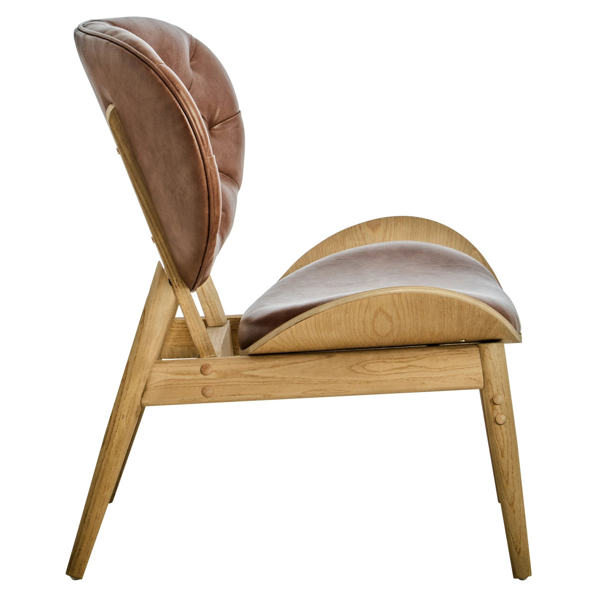 Ashbourne Brown Leather Effect Chair with Elm Wood Frame