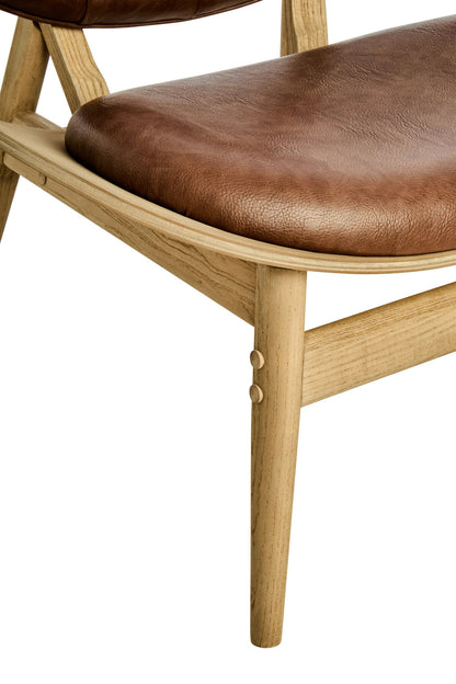 Ashbourne Brown Leather Effect Chair with Elm Wood Frame