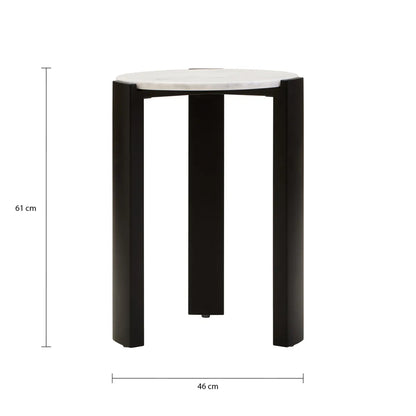 Iberia White Marble and Black Acacia Wood Side Table