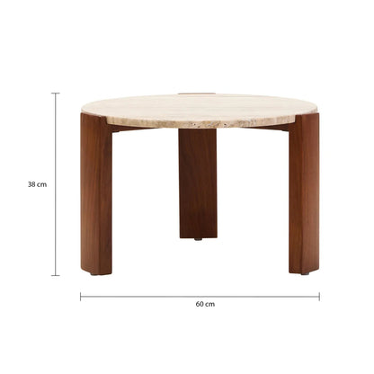 Iberia Travertine and Acacia Wood Small Coffee Table