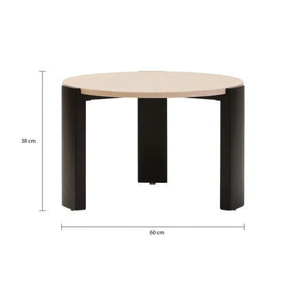 Iberia Cream Marble and Black Acacia Wood Small Coffee Table