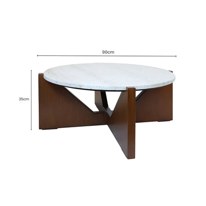 Travelle Travertine Top Coffee Table With Acacia Wood Frame