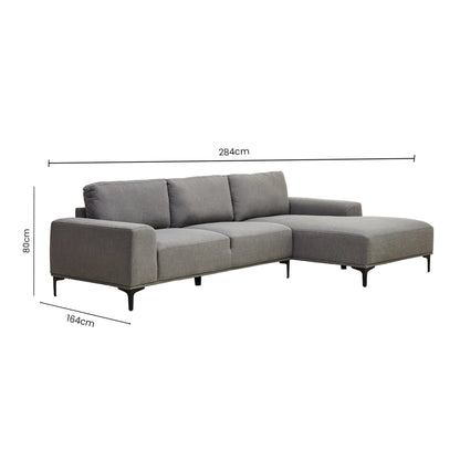 Cassis Grey Fabric 3 Seat Right Chaise Sofa