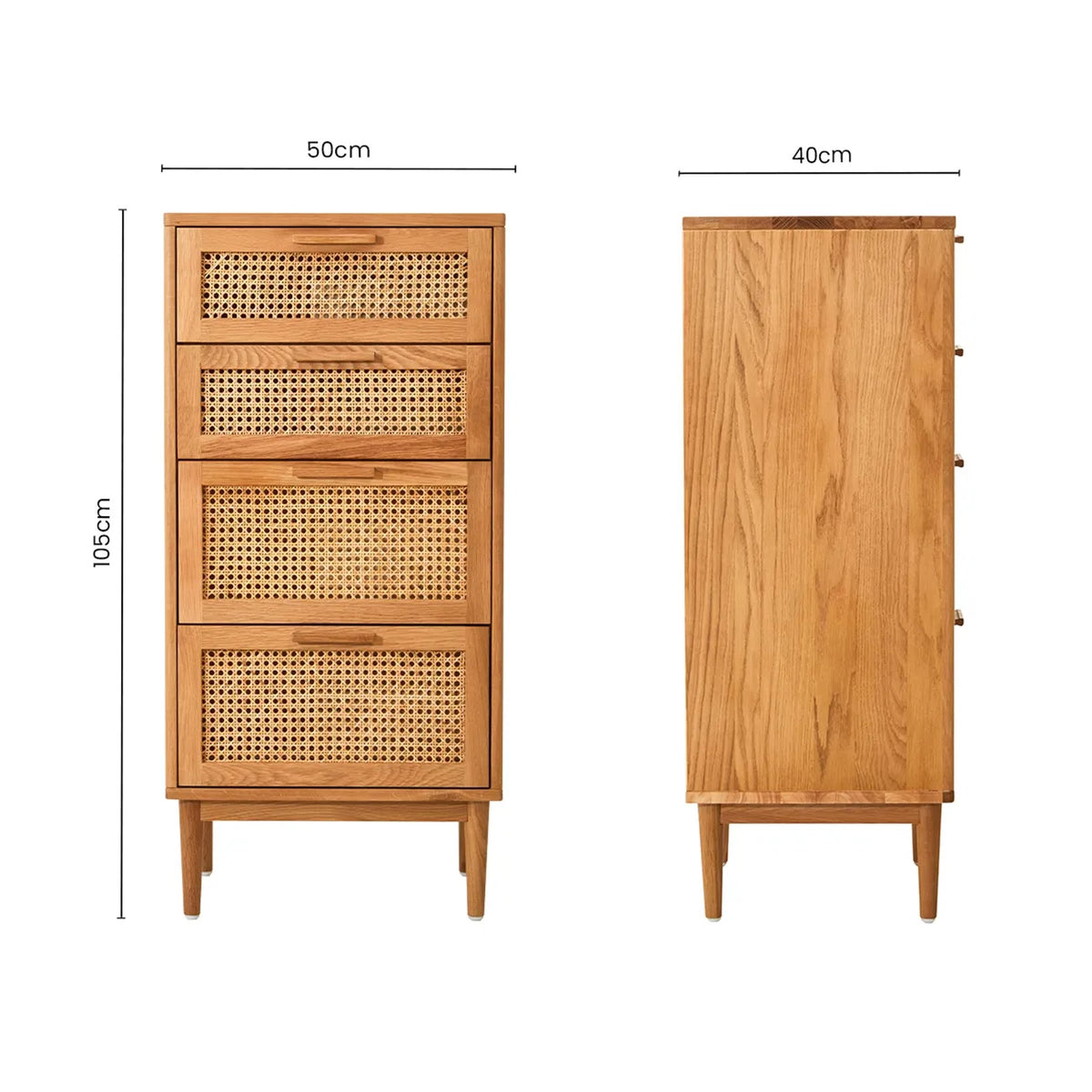 Bordeaux Rattan and Oak Wood Chest of Four Drawers
